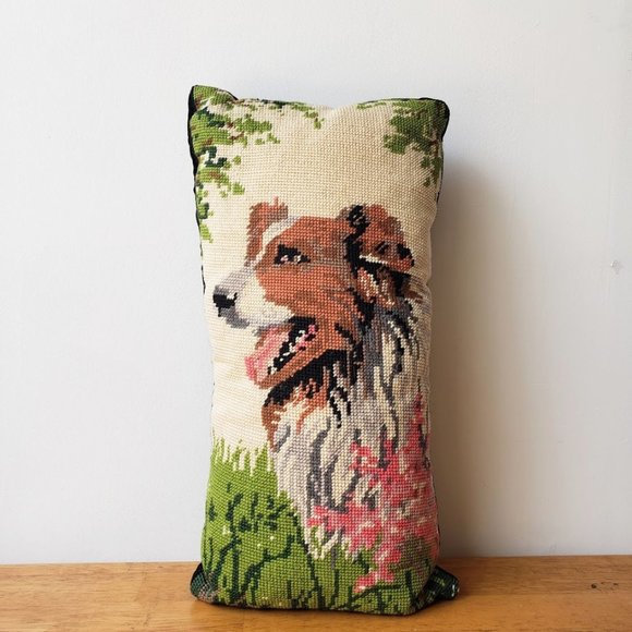 Vintage Other - Vintage Mid Century Needlepoint Collie Pillow